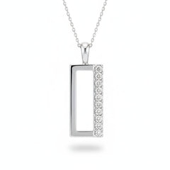 Silver Round Brilliant Novaire Diamond Rectangular Frame Pendant Necklace With Side Prong Setting
