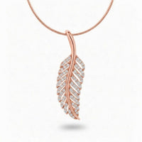 Rose Gold Round Brilliant Elara Diamond Feather Pendant Necklace With Pavé Setting