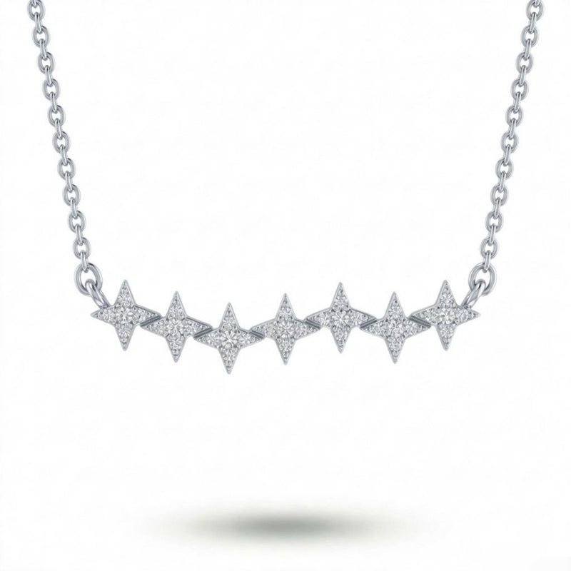 White Gold Round Brilliant Astra Diamond Star Motif Bar Necklace With Pavé Setting