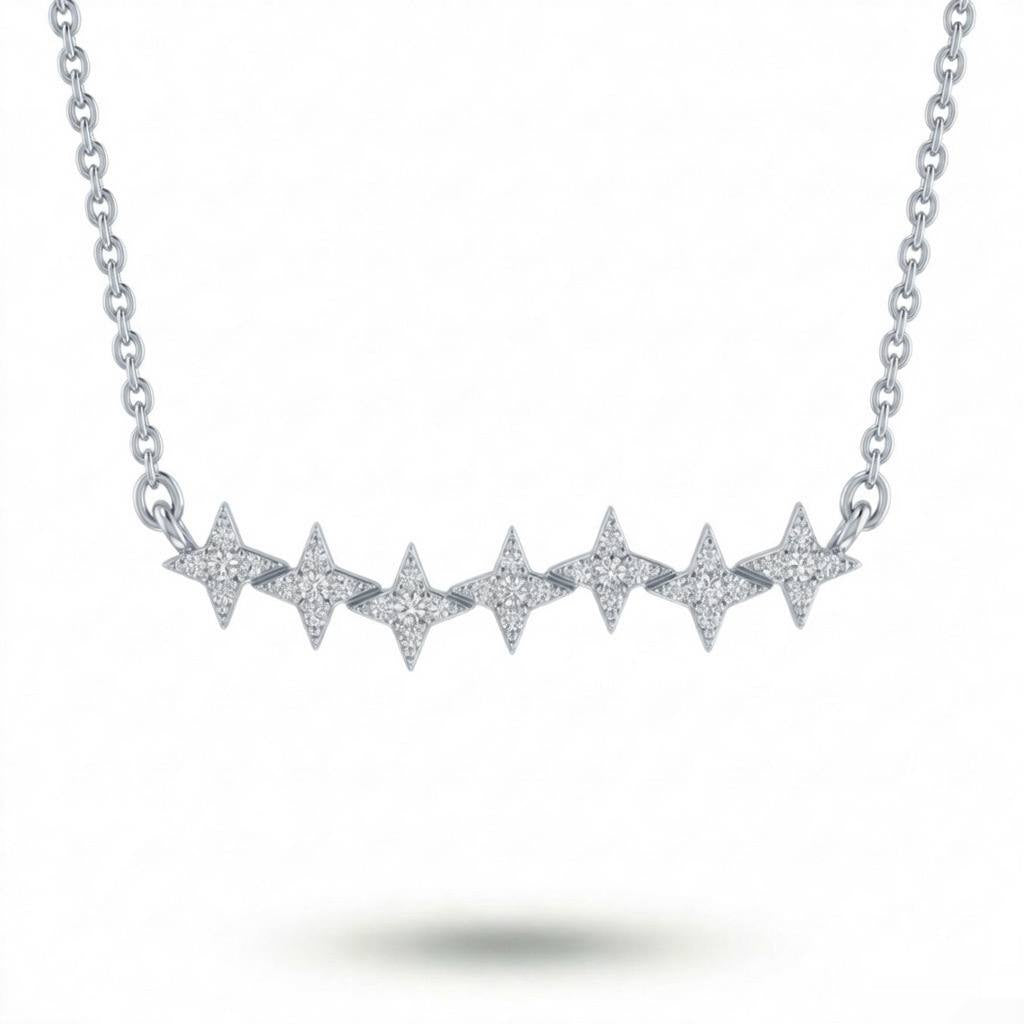 White Gold Round Brilliant Astra Diamond Star Motif Bar Necklace With Pavé Setting