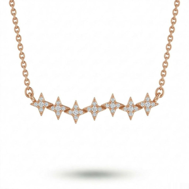 Rose Gold Round Brilliant Astra Diamond Star Motif Bar Necklace With Pavé Setting