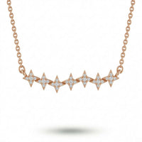Rose Gold Round Brilliant Astra Diamond Star Motif Bar Necklace With Pavé Setting