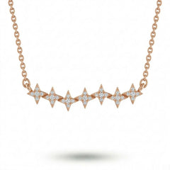 Rose Gold Round Brilliant Astra Diamond Star Motif Bar Necklace With Pavé Setting