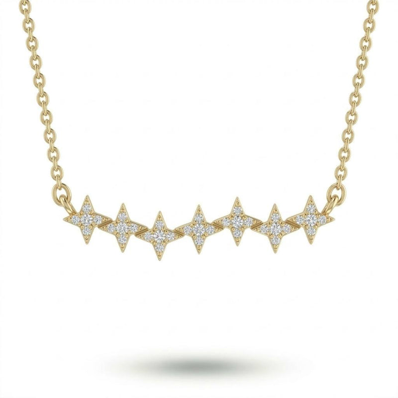 Yellow Gold Round Brilliant Astra Diamond Star Motif Bar Necklace With Pavé Setting