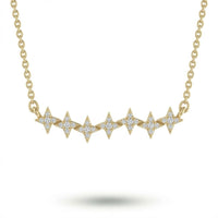 Yellow Gold Round Brilliant Astra Diamond Star Motif Bar Necklace With Pavé Setting