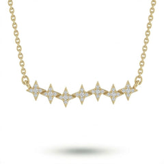 Yellow Gold Round Brilliant Astra Diamond Star Motif Bar Necklace With Pavé Setting