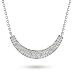 Silver Round Brilliant Lumora Diamond Curved Bar Necklace With Pavé Setting