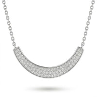 White Gold Round Brilliant Lumora Diamond Curved Bar Necklace With Pavé Setting