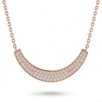 Rose Gold Round Brilliant Lumora Diamond Curved Bar Necklace With Pavé Setting