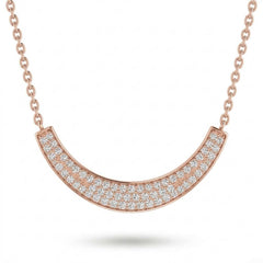 Rose Gold Round Brilliant Lumora Diamond Curved Bar Necklace With Pavé Setting