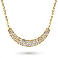 Yellow Gold Round Brilliant Lumora Diamond Curved Bar Necklace With Pavé Setting