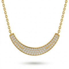 Yellow Gold Round Brilliant Lumora Diamond Curved Bar Necklace With Pavé Setting