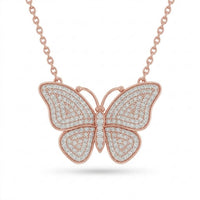 Rose Gold Round Brilliant Virelle Diamond Butterfly Pendant Necklace With Pavé Setting
