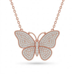 Rose Gold Round Brilliant Virelle Diamond Butterfly Pendant Necklace With Pavé Setting