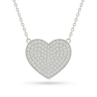 White Gold Round Brilliant Amora Diamond Heart Pendant Necklace With Pavé Setting