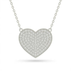 Silver Round Brilliant Amora Diamond Heart Pendant Necklace With Pavé Setting