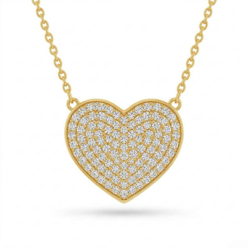 Yellow Gold Round Brilliant Amora Diamond Heart Pendant Necklace With Pavé Setting
