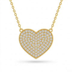 Yellow Gold Round Brilliant Amora Diamond Heart Pendant Necklace With Pavé Setting
