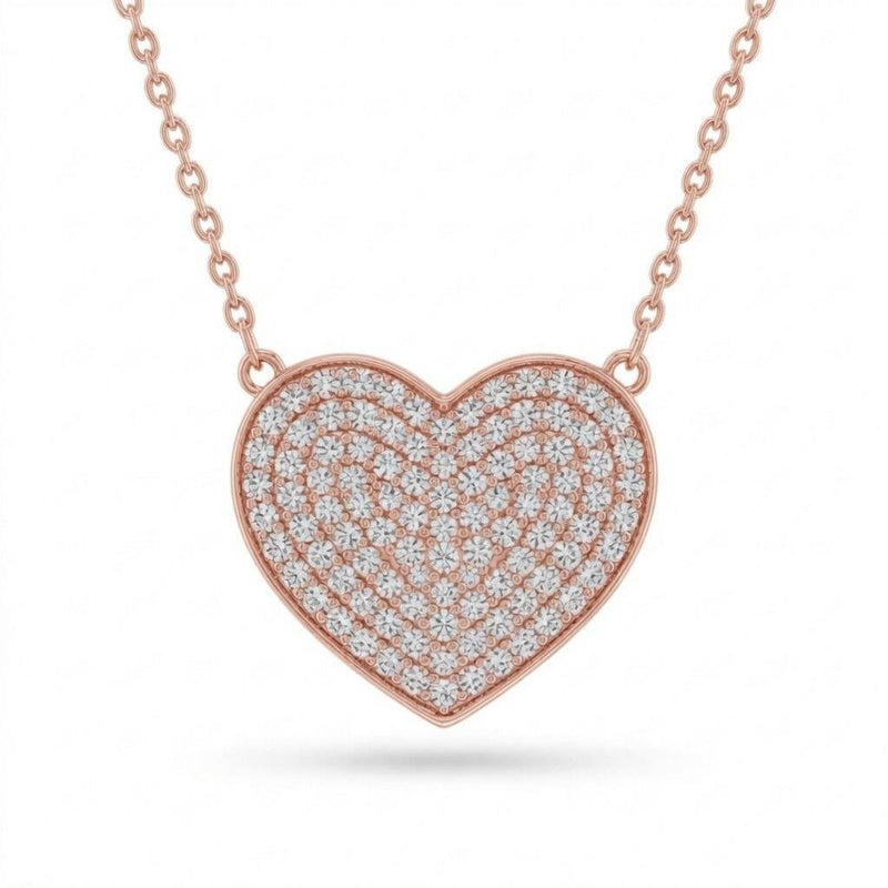 Rose Gold Round Brilliant Amora Diamond Heart Pendant Necklace With Pavé Setting