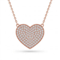 Rose Gold Round Brilliant Amora Diamond Heart Pendant Necklace With Pavé Setting