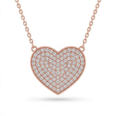 Rose Gold Round Brilliant Amora Diamond Heart Pendant Necklace With Pavé Setting