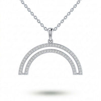 Silver Round Brilliant Arclis Diamond Double Arc Rainbow Pendant Necklace With Pavé Setting