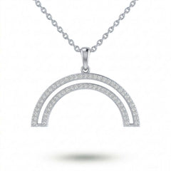 White Gold Round Brilliant Arclis Diamond Double Arc Rainbow Pendant Necklace With Pavé Setting