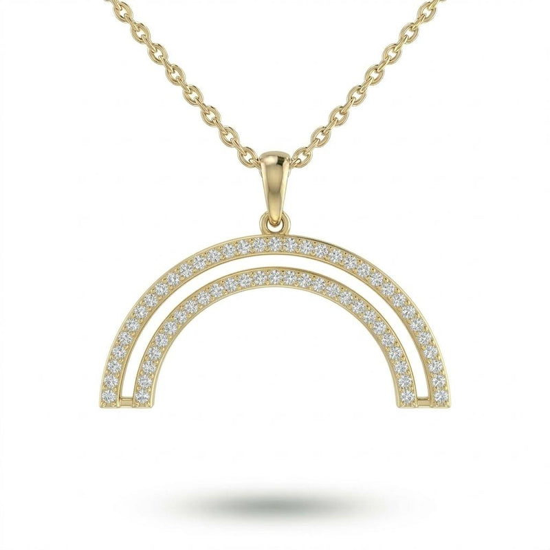 Yellow Gold Round Brilliant Arclis Diamond Double Arc Rainbow Pendant Necklace With Pavé Setting