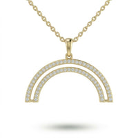 Yellow Gold Round Brilliant Arclis Diamond Double Arc Rainbow Pendant Necklace With Pavé Setting