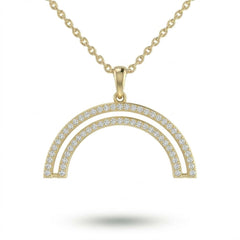 Yellow Gold Round Brilliant Arclis Diamond Double Arc Rainbow Pendant Necklace With Pavé Setting