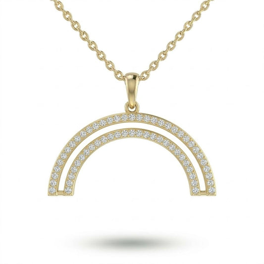 Yellow Gold Round Brilliant Arclis Diamond Double Arc Rainbow Pendant Necklace With Pavé Setting