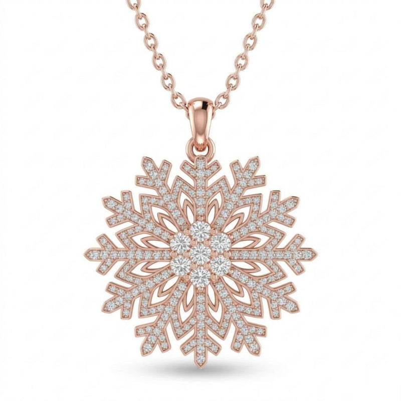 Rose Gold Round Brilliant Frostelle Diamond Snowflake Pendant Necklace With Pavé Setting