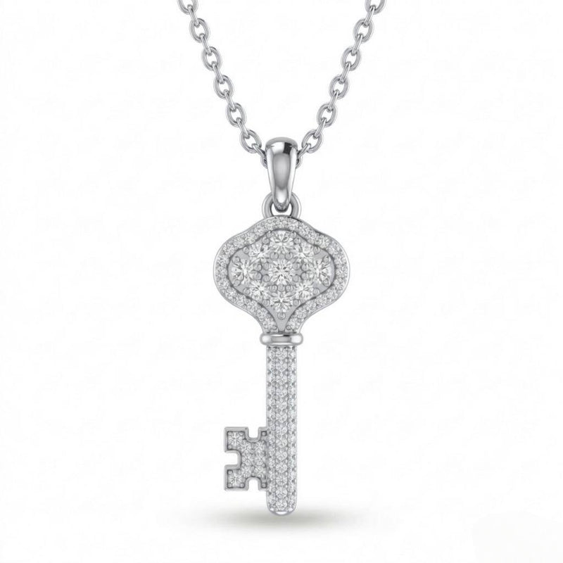 White Gold Royal Clavion Diamond Key Pendant Necklace With Pavé Setting