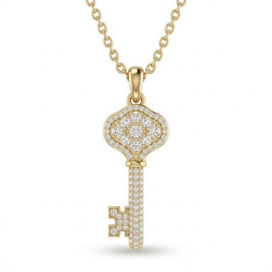 Yellow Gold Royal Clavion Diamond Key Pendant Necklace With Pavé Setting