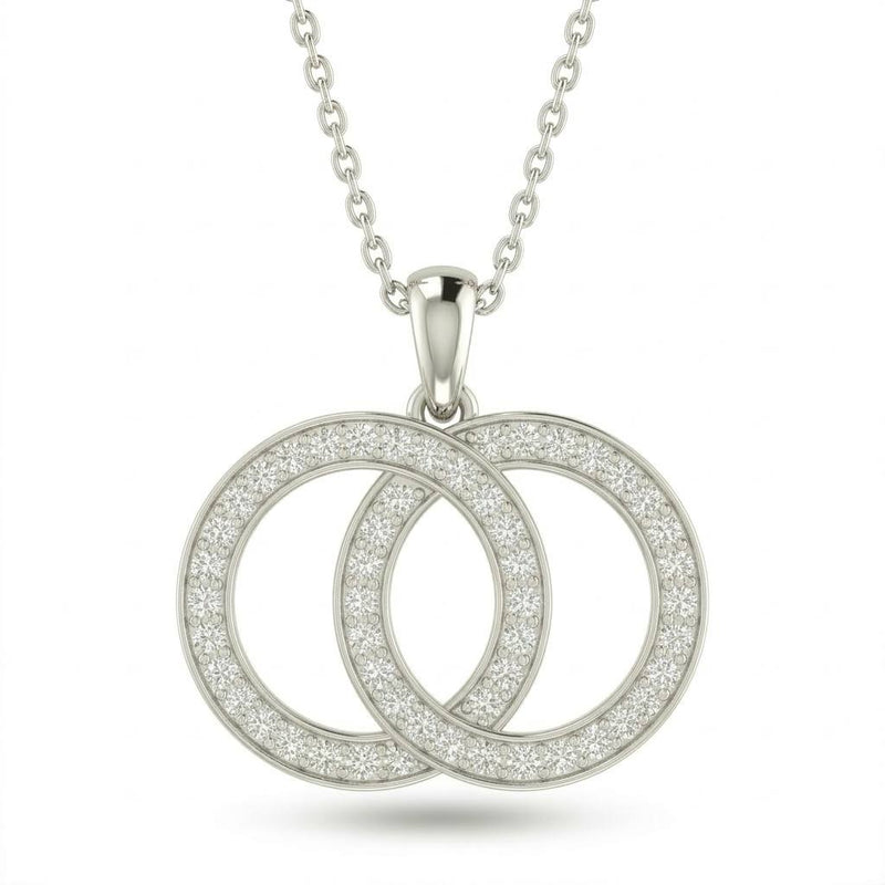 White Gold Interlock Aura Double Circle Diamond Pendant Necklace With Pavé Setting