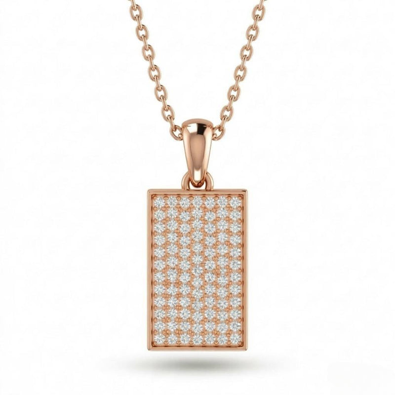 Rose Gold Aurex Grid Pavé Diamond Rectangle Pendant Necklace