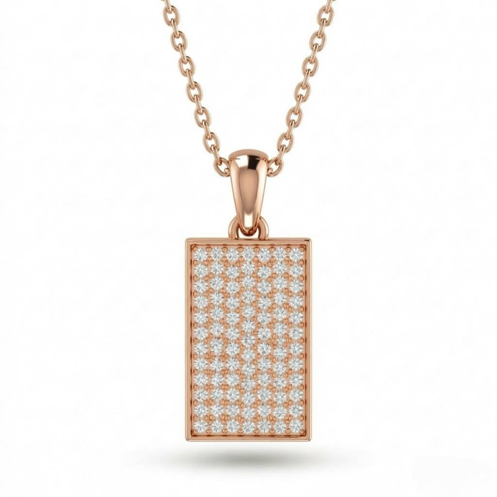 Rose Gold Aurex Grid Pavé Diamond Rectangle Pendant Necklace