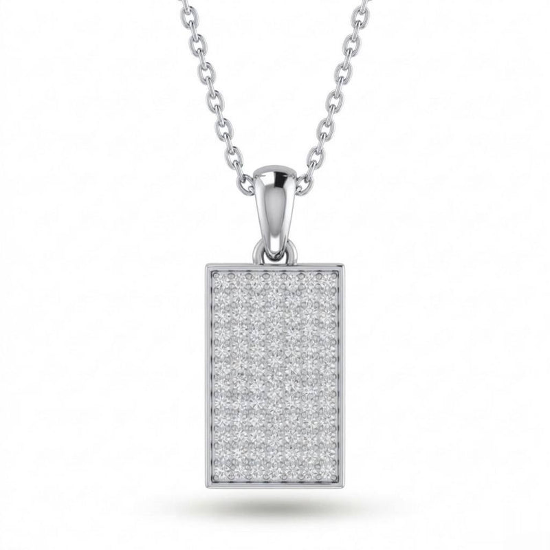 Silver Aurex Grid Pavé Diamond Rectangle Pendant Necklace