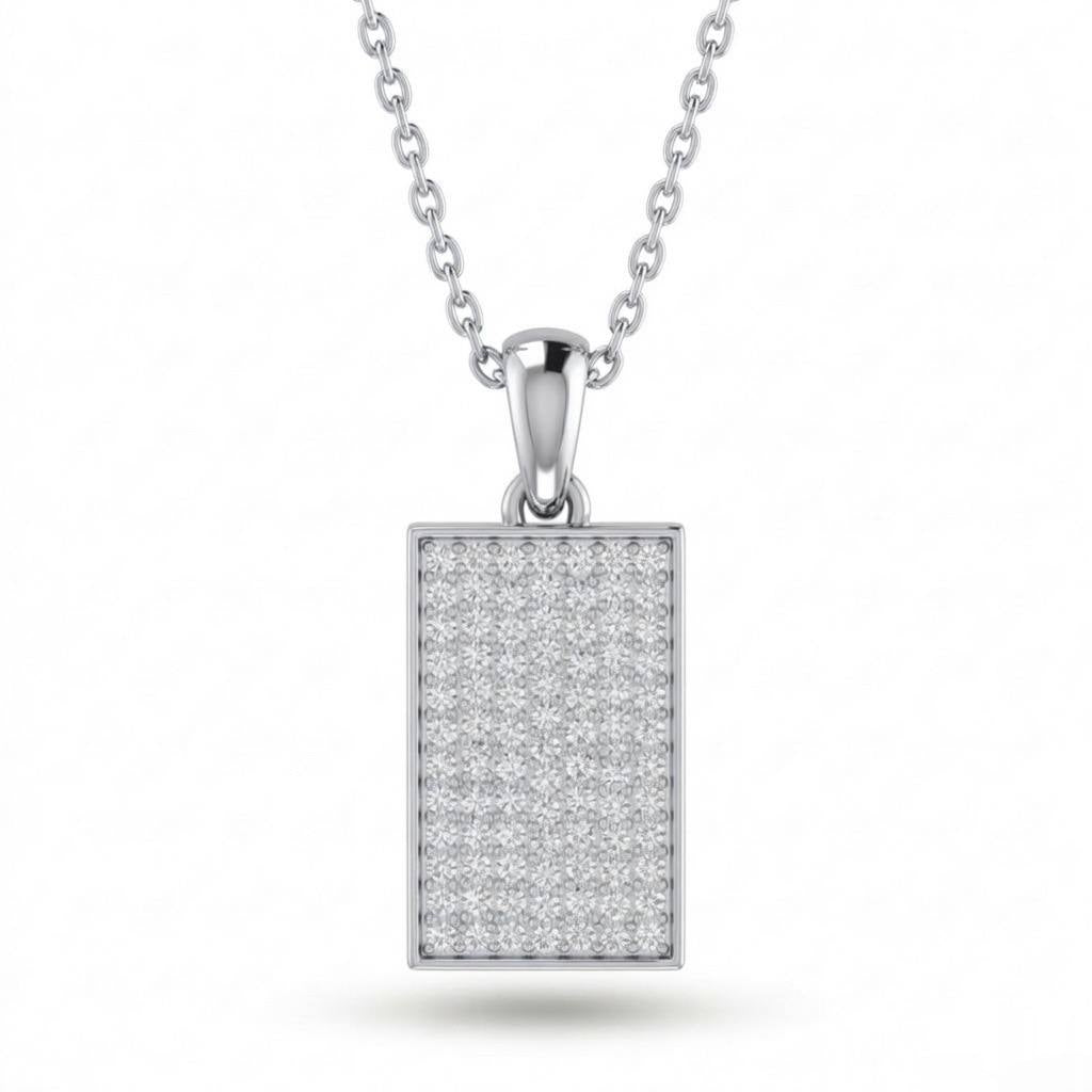 Silver Aurex Grid Pavé Diamond Rectangle Pendant Necklace