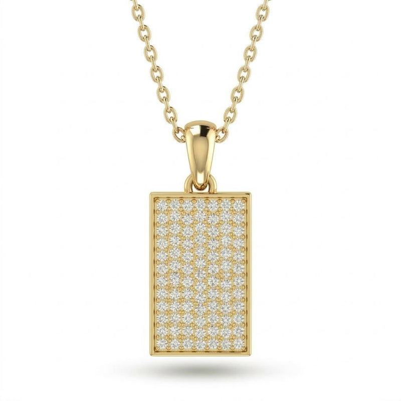 Yellow Gold Aurex Grid Pavé Diamond Rectangle Pendant Necklace