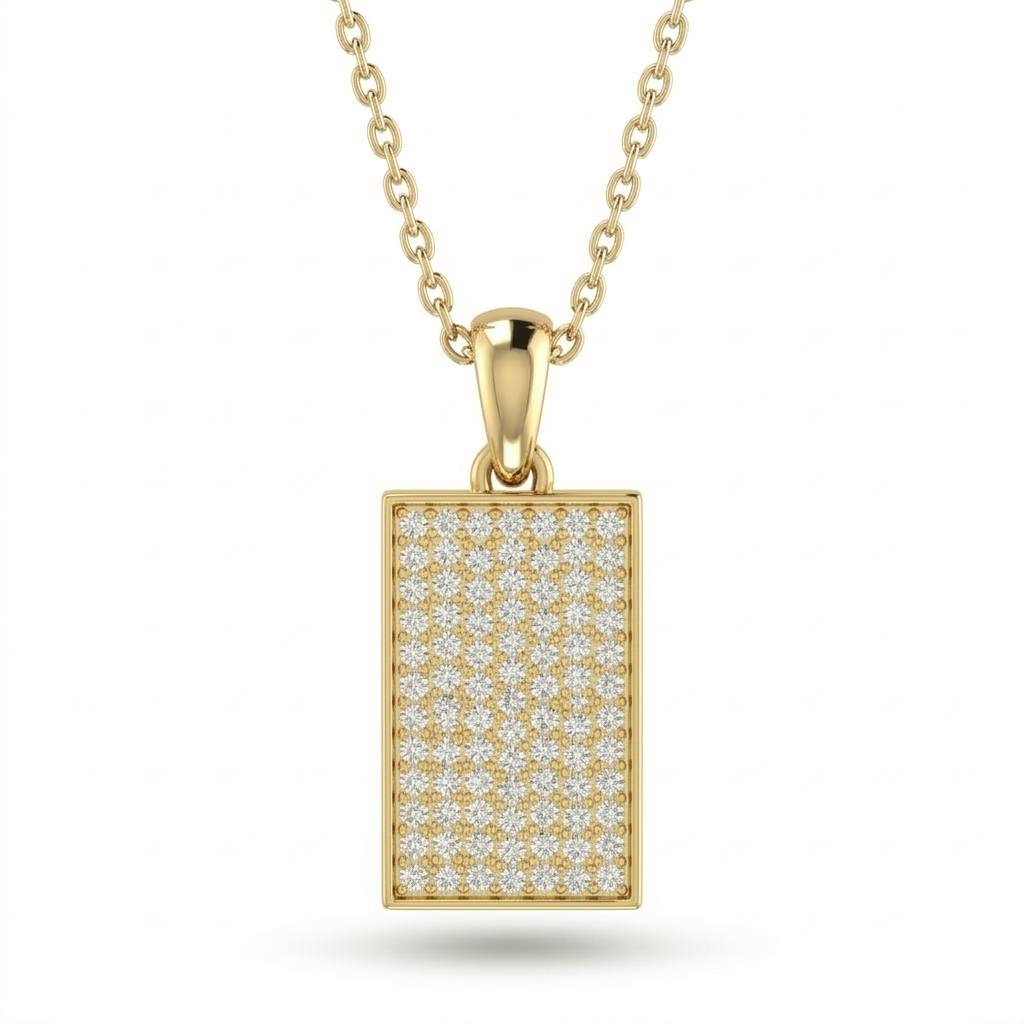 Yellow Gold Aurex Grid Pavé Diamond Rectangle Pendant Necklace
