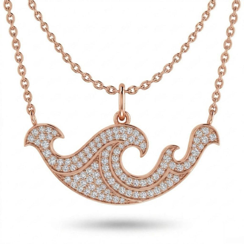 Rose Gold Oceara Flow Pavé Diamond Wave Pendant Necklace