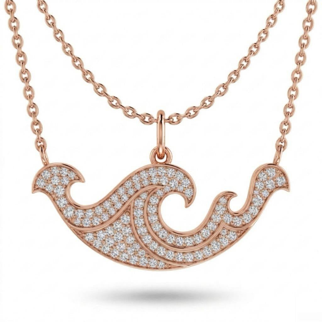 Rose Gold Oceara Flow Pavé Diamond Wave Pendant Necklace