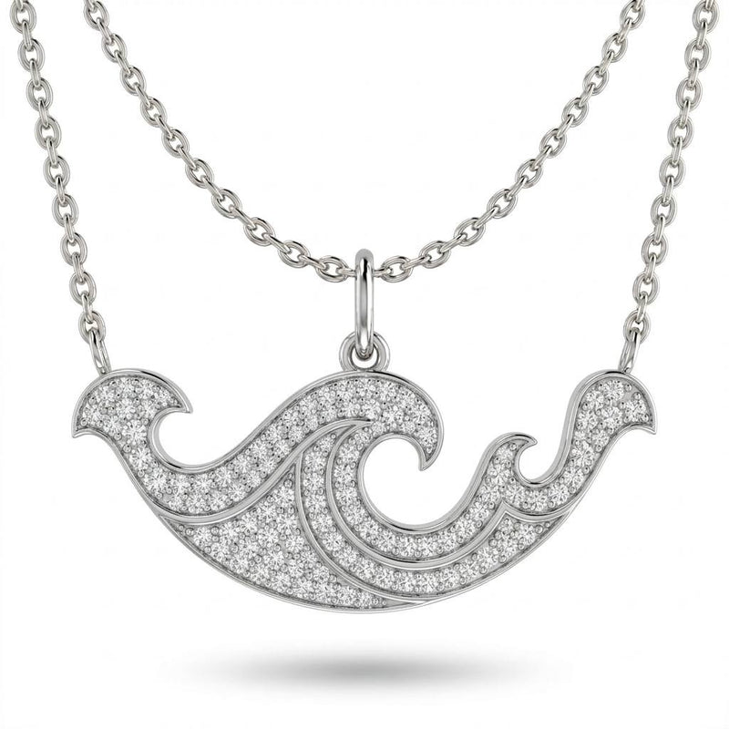 White Gold Oceara Flow Pavé Diamond Wave Pendant Necklace