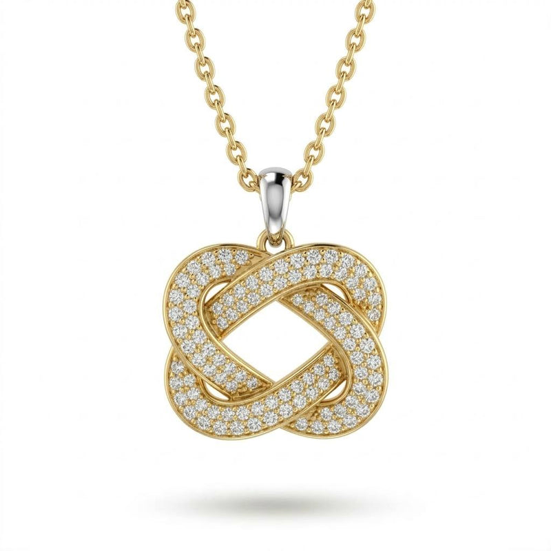 Yellow Gold Eterna Knot Pavé Diamond Interwoven Pendant Necklace