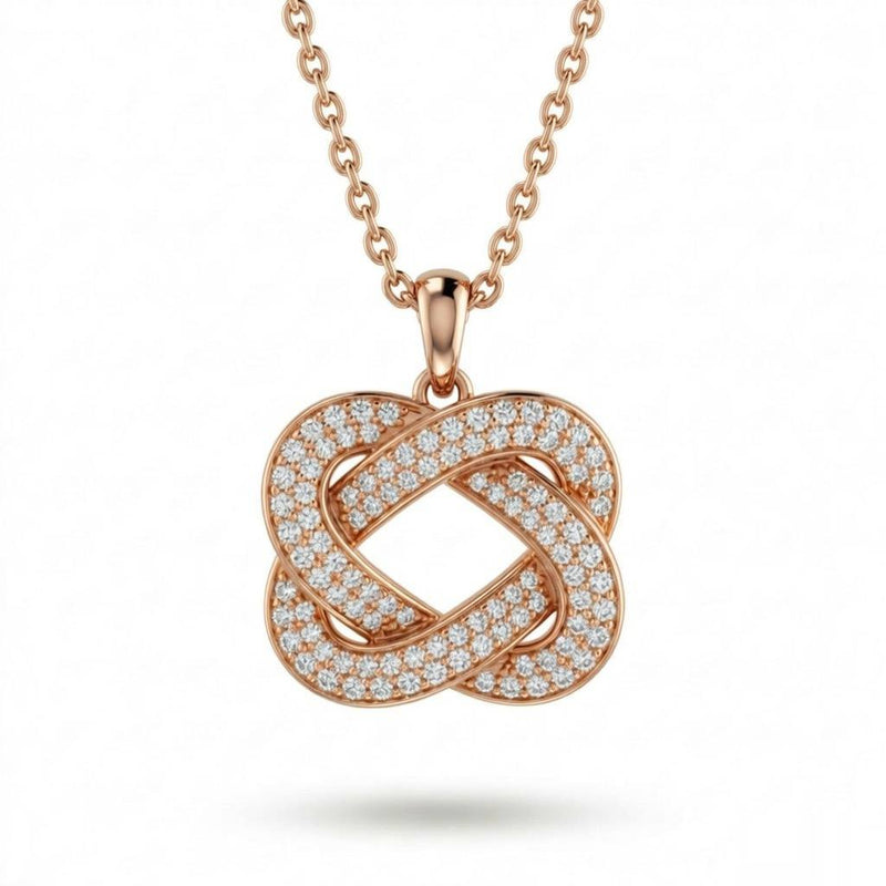 Rose Gold Eterna Knot Pavé Diamond Interwoven Pendant Necklace