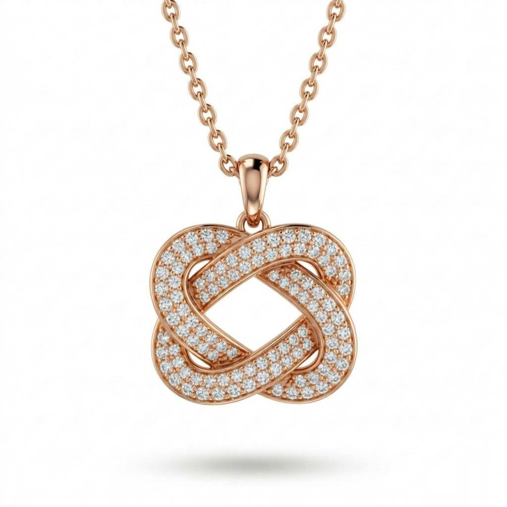 Rose Gold Eterna Knot Pavé Diamond Interwoven Pendant Necklace