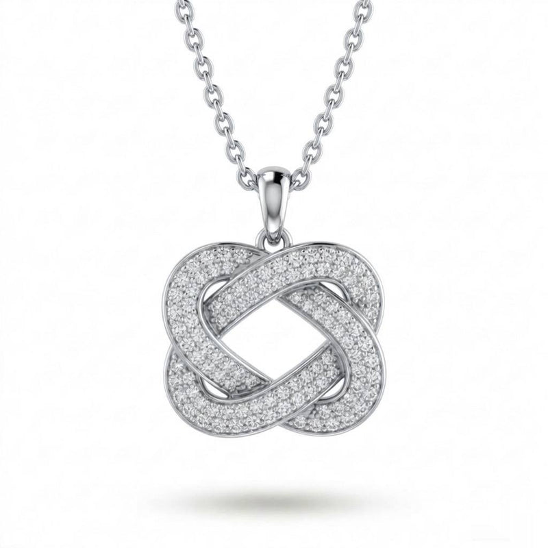 Silver Eterna Knot Pavé Diamond Interwoven Pendant Necklace