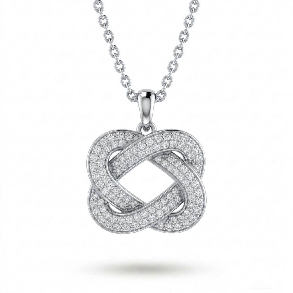 Silver Eterna Knot Pavé Diamond Interwoven Pendant Necklace