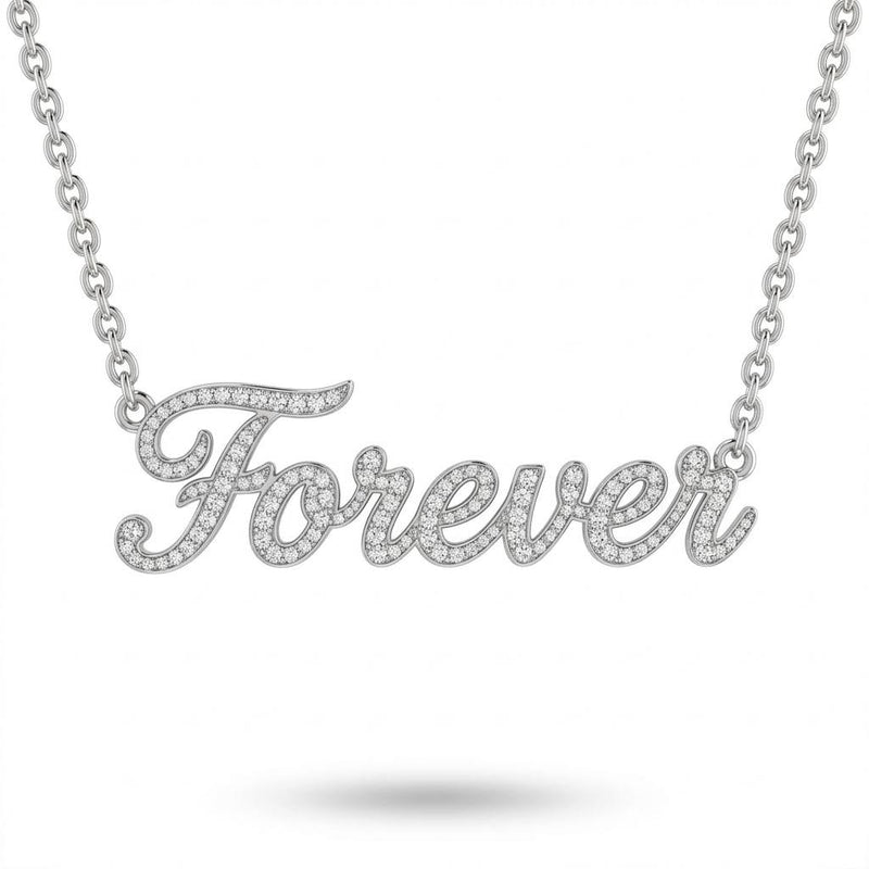 White Gold Forever Script Pavé Diamond Name Pendant Necklace